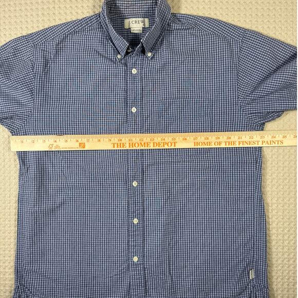 J. Crew Men's Medium 100% Cotton Casual Button Down Short Sleeve Blue Checkered - Picture 5 of 7